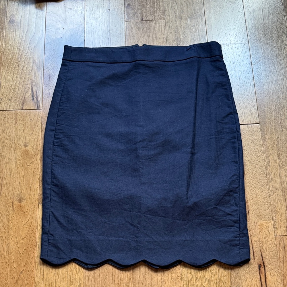 J. Crew Factory Navy Pencil Skirt with Scalloped Hem
